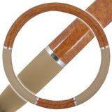 Premium Grain Chrome Stripe Burl Wood Beige Steering Wheel Cover - RealSeatCovers