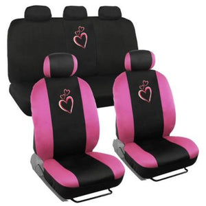 Premium Pink & Black Love Heart Seat Cover Car Truck Suv Front & Rear
