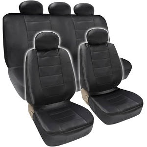 Full Front Bucket Rear Bench 9pc Combo PU Leather Seat Cover Set - RealSeatCovers